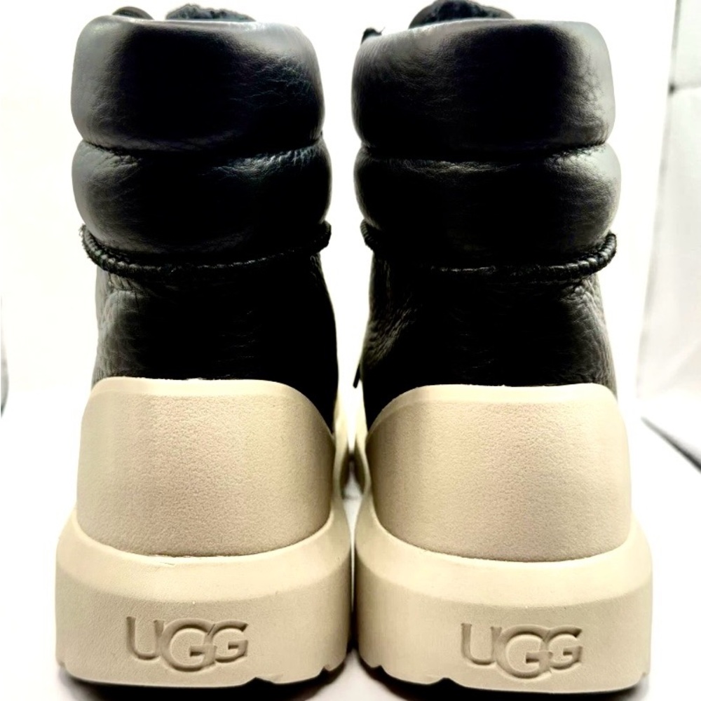 UGG Men's Black and Cream Leather Boots - Picture 6 of 7